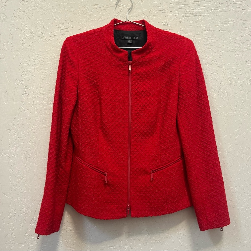 Lafayette 148 New York Red Women's wool Jacket size 6 honeycomb tweed